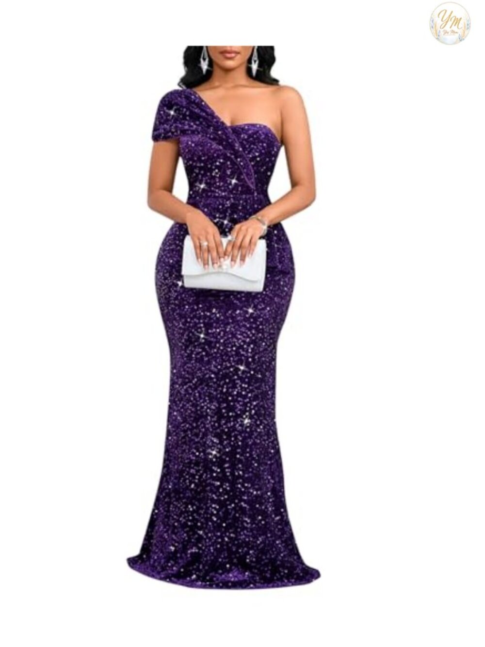 Sequin One Shoulder Mermaid Maxi Formal Evening Gown Dress